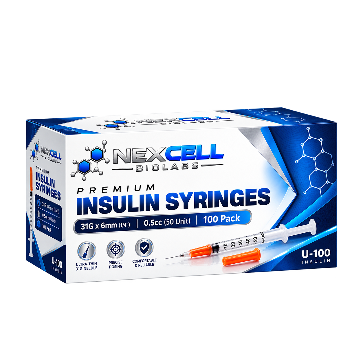 Premium Insulin Syringes – 31G x 6mm (1/4") | 0.5cc (50 Unit) | 100 Pack